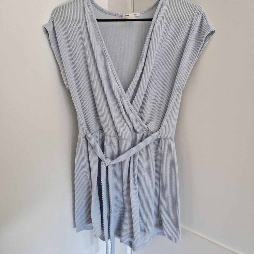 Blue mini romper with tie waist #minidress